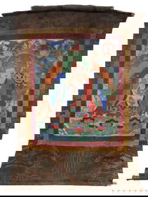 Antique Tibetan Thangka of Padmasambhava, also known as Guru Rinpoche