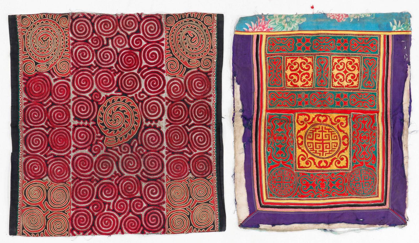2 Miao Applique and Couched Embroidered Baby Carrier Panels, Southern China, Early/Mid 20th C. (1 of 3)
