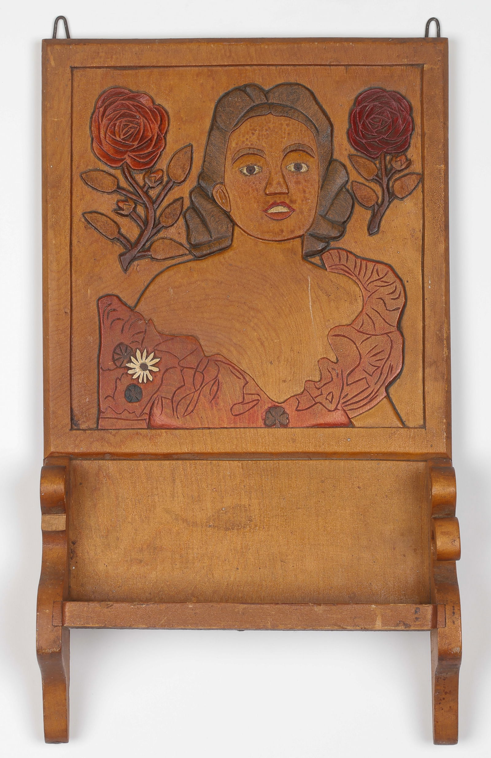 Folk Art Wall Shelf, Woman with Flowers (1 of 3)