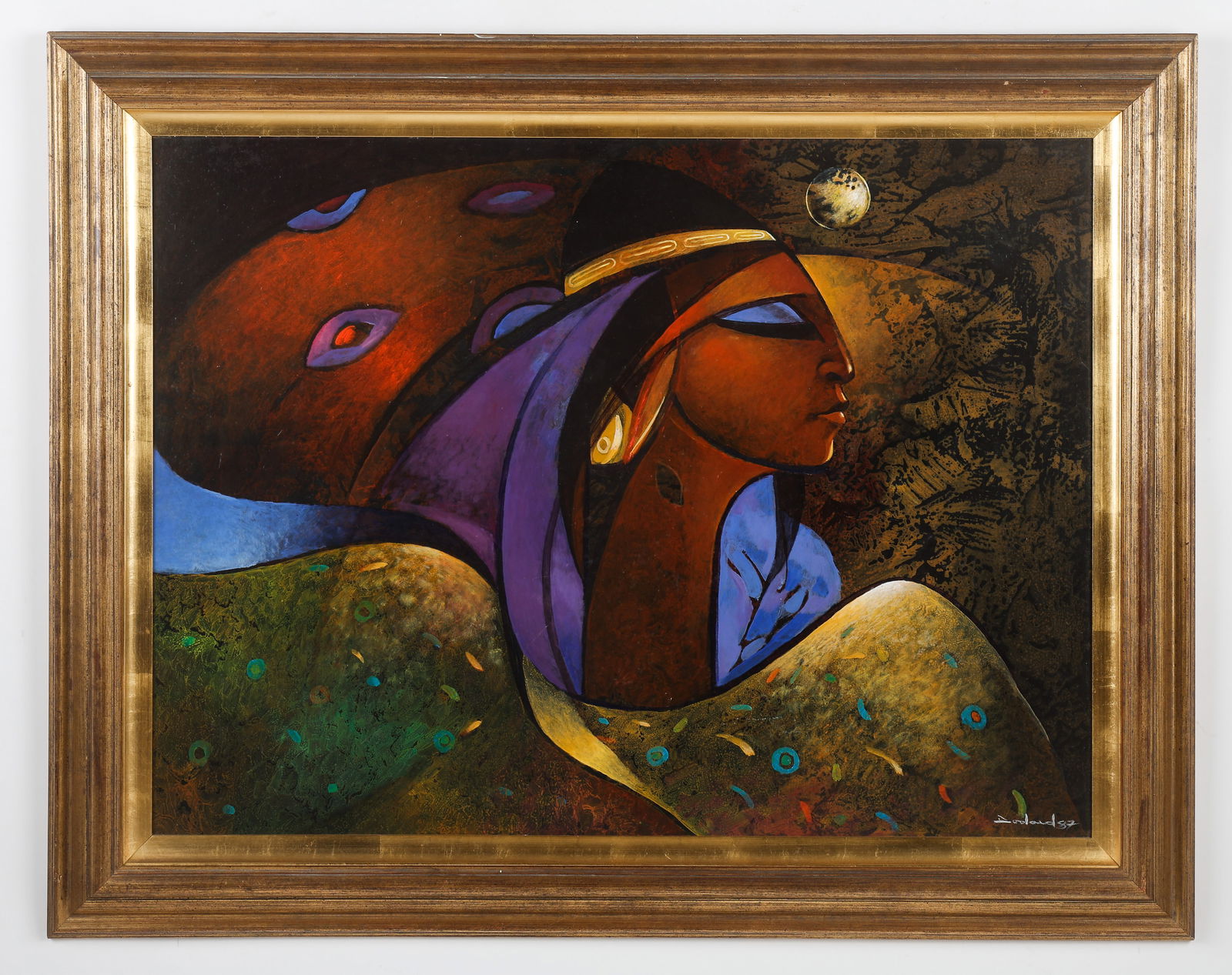 Philippe Dodard (Haitian/Haiti) Taino Queen, Dated 1987: Philippe Dodard (Haitian, b. 1954) Taino Queen, 1987, oil on board. Framed. Size: 29.5'' x 39.5'', 75 x 100 cm (sight); 38'' x 48.5'', 97 x 123 cm (frame). Provenance: Acquired from P. Dodard, Sedare
