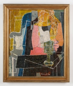 Max Pinchinat (Haitian, 1925-1985) Abstract Interior (Seated Figure by Vessel), 1954