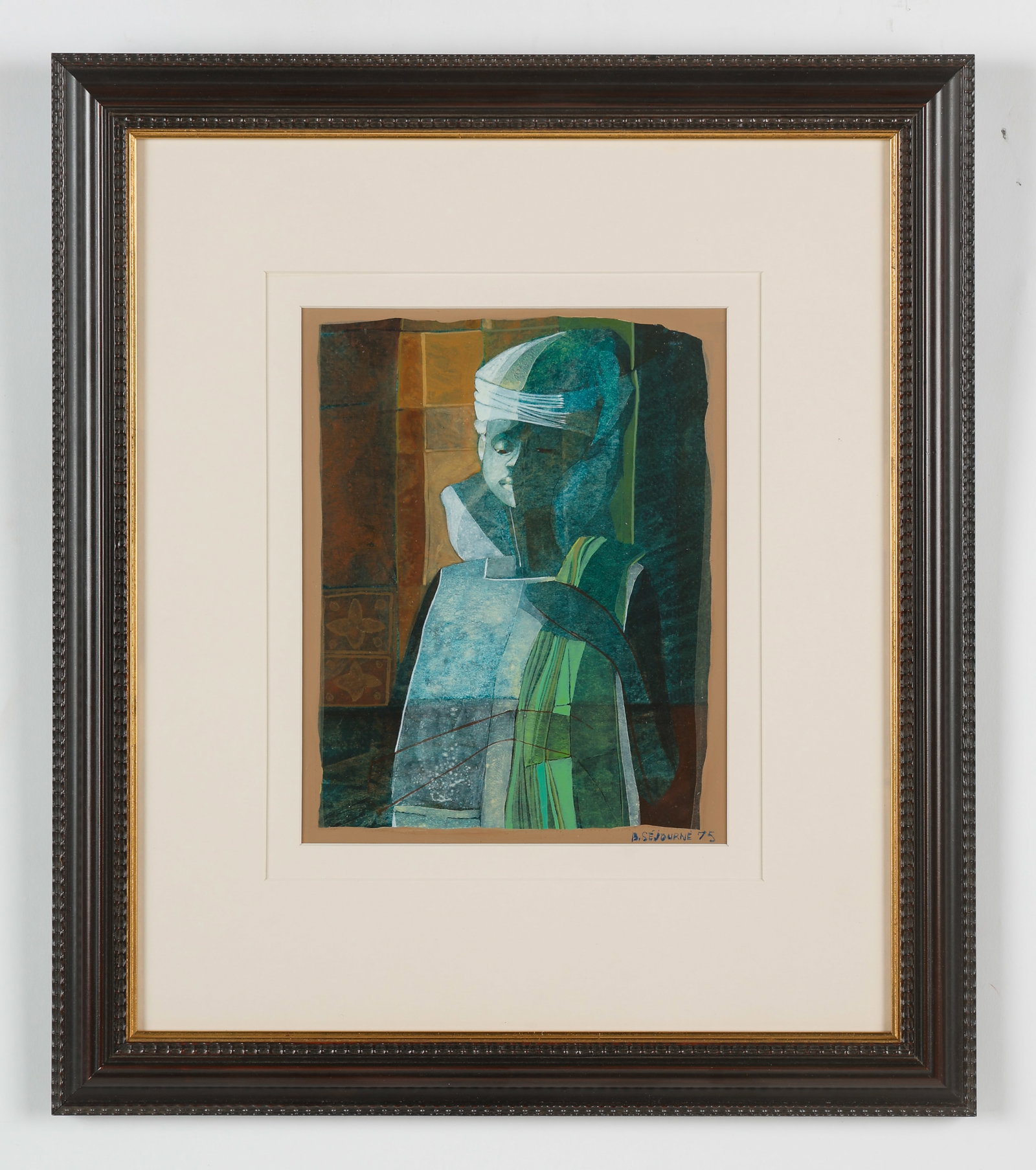 Bernard Sejourne (Haitian/Haiti) Portrait of a Boy, 1975: Bernard Sejourne (Haitian, 1947-1994) Portrait of a Boy, 1975, watercolor on paper. Framed. Size: 9.75'' x 7.5'', 25 x 19 cm (sight); 19.25'' x 16.75'', 49 x 43 cm (frame). Provenance: Private Collect