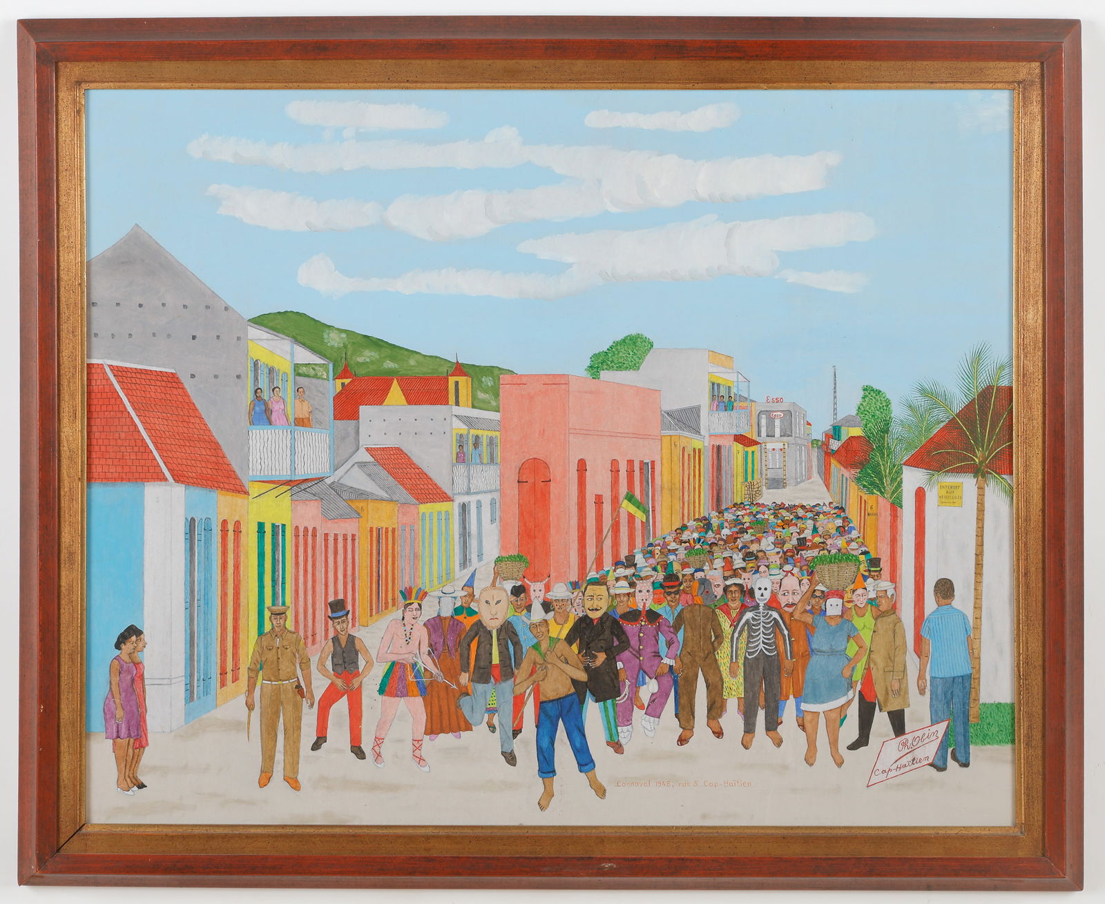 Philhome Obin (Haitian/Haiti) Carnaval 1948: Philome Obin (Haitian, 1892-1986) Carnaval 1948, rue 5 Cap-Haitien, circa 1960, oil on masonite board. Framed. Size: 24'' x 30'', 61 x 76 cm (board); 28'' x 34'', 71 x 86 cm (frame). Provenance: Regin