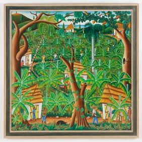 Gerard Valcin (Haitian/Haiti) Village Scene, 1970