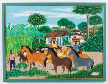 Henri-Claude Obin (Haitian/Haiti) Herding Cattle & Horses, 1980