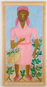 Pierre-Joseph Valcin (Haitian/Haiti) Picking Flowers in Pink Dress