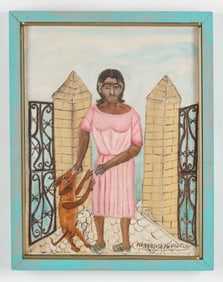 Pierre-Joseph Valcin (Haitian/Haiti) Lady With Dog, 1986