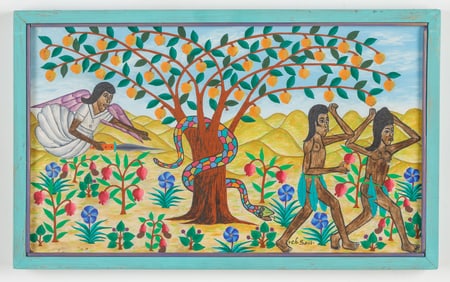 Charles Saul (Haitian/Haiti) Adam & Eve Expulsion, Circa 1969