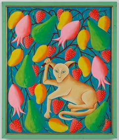 Charles Saul (Haitian/Haiti) Cat in Fruit Tree, Circa 1970's