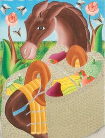 Audes Saul (Haitian/Haiti) Donkey Carrying Fruit, Circa 1993