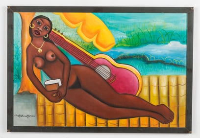 Fritzner Alphonse (Haitian/Haiti) Nude With Book and Guitar