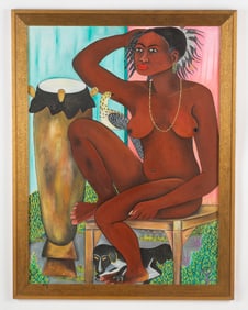 Roger Francois (Haitian/Haiti) Seated Nude (Dog & Drum)
