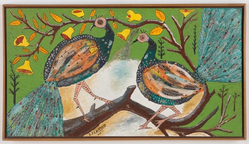 Roger Francois (Haitian/Haiti) Peacocks, Circa 1960's