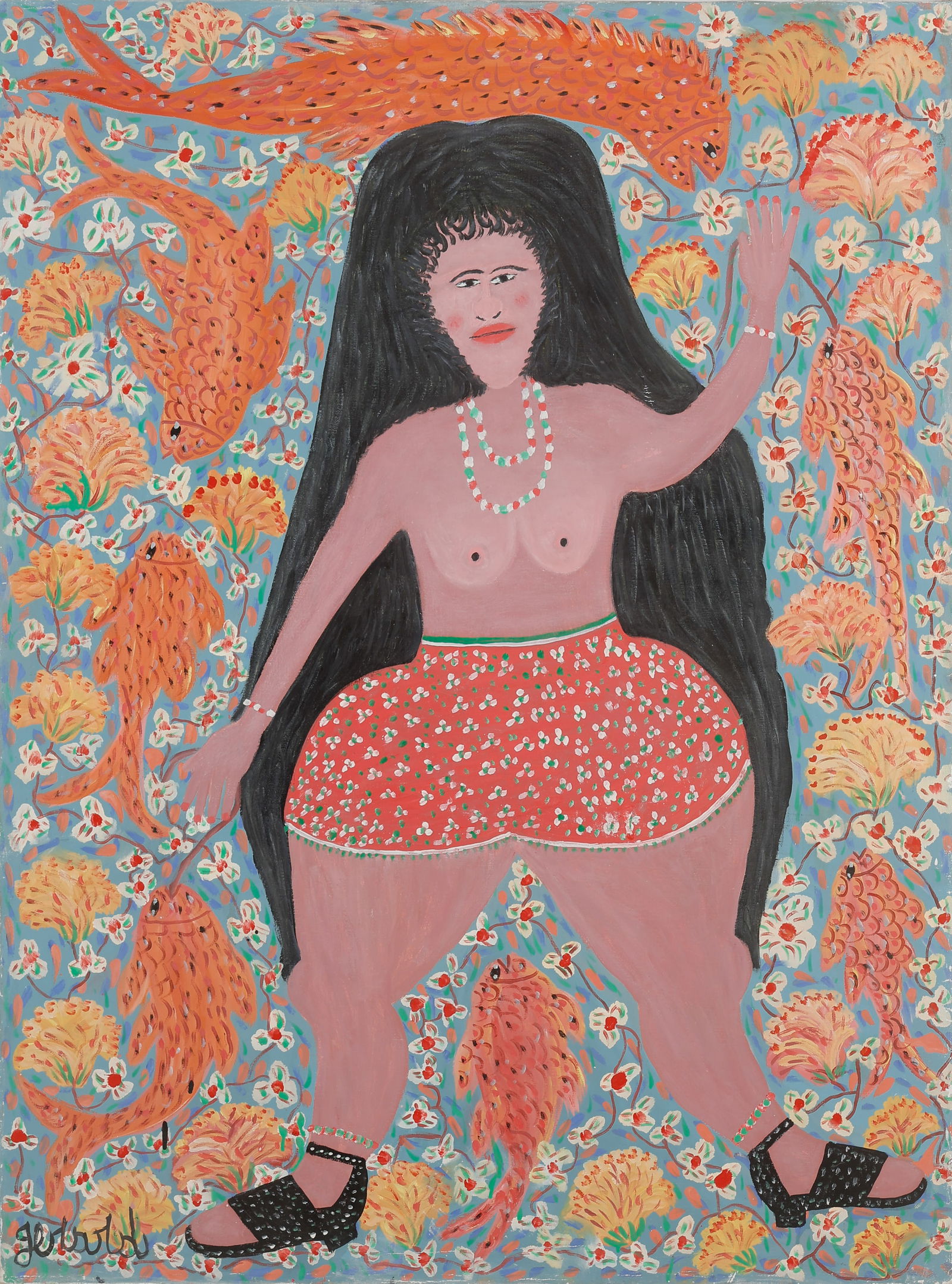 Gerard Fortune (Haitian/Haiti) Bather With Fish, Circa 1999 (1 of 4)
