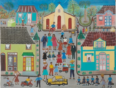 Wagler Vital (Haitian/Haiti) Bustling Town Scene