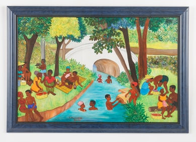 Dieudonne Pluviose (Haitian/Haiti) River Scene, Circa 1970’s