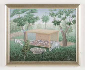 Jonas Profil (Haitian/Haiti) Pastoral Scene, Dated 1987