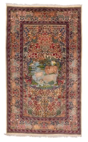 Lavar Kerman Pictorial Rug, Persia, Early 20th C., 4'9'' x 8'0''