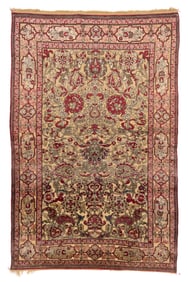 Fine Silk Souf Kashan Meditation Rug, Persia, Ca. 1900, 4'4'' x 6'9''