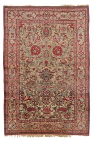 Fine Silk Souf Kashan Meditation Rug, Persia, Ca. 1900, 4'5'' x 6'7''