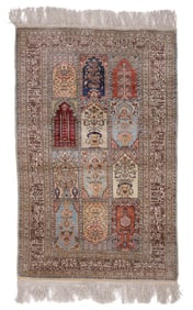 Kayseri Silk Garden Mihrab Rug, Turkey, Ca. 1960, 2'10'' x 4'5''