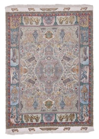 Tabriz Wool and Silk Pictorial Rug, Persia, Ca. 1950, 5'1'' x 7'2''