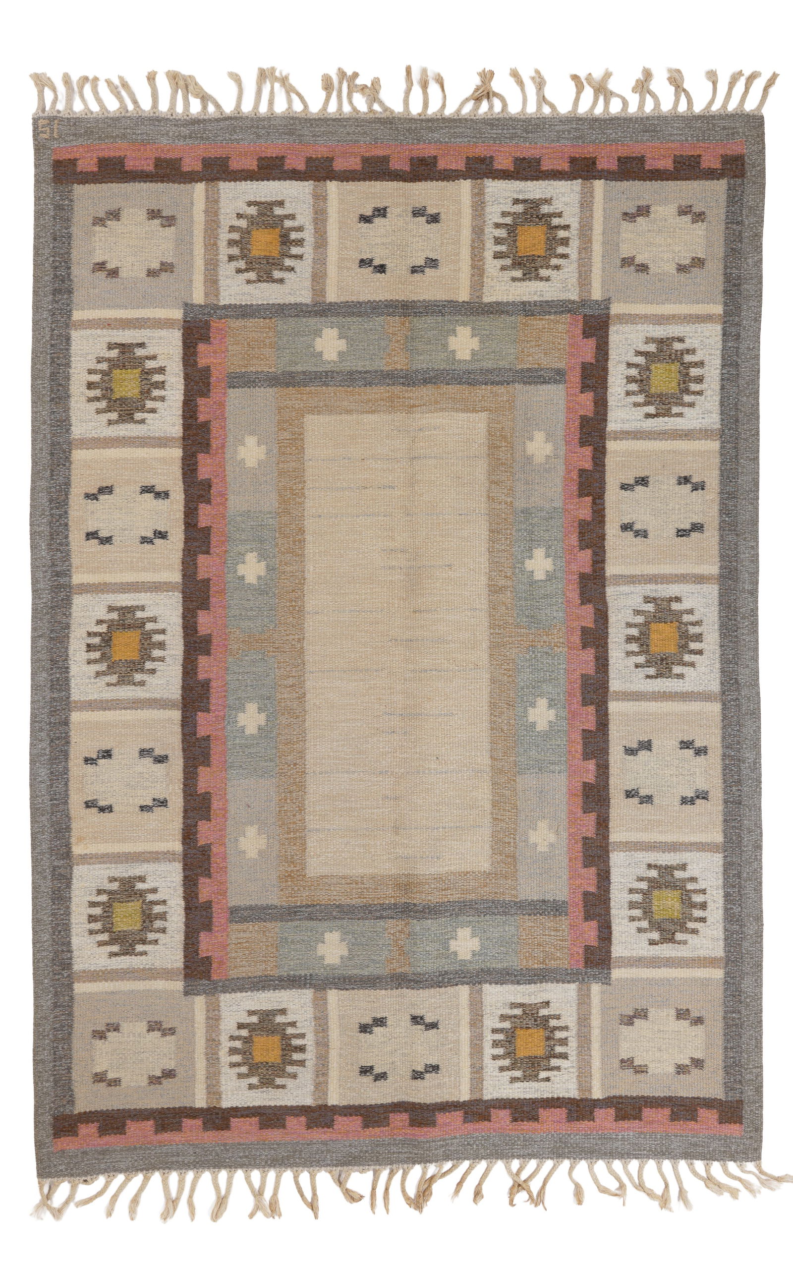Scandinavian Kilim Rug, Signed IS, Sweden, Mid 20th C., 5'3'' x 7'8'' (1 of 3)