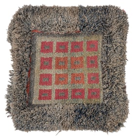 Warp Face Back Monastic Rug (Square Boxes), Tibet, 19th C., 3'4'' x 3'0''
