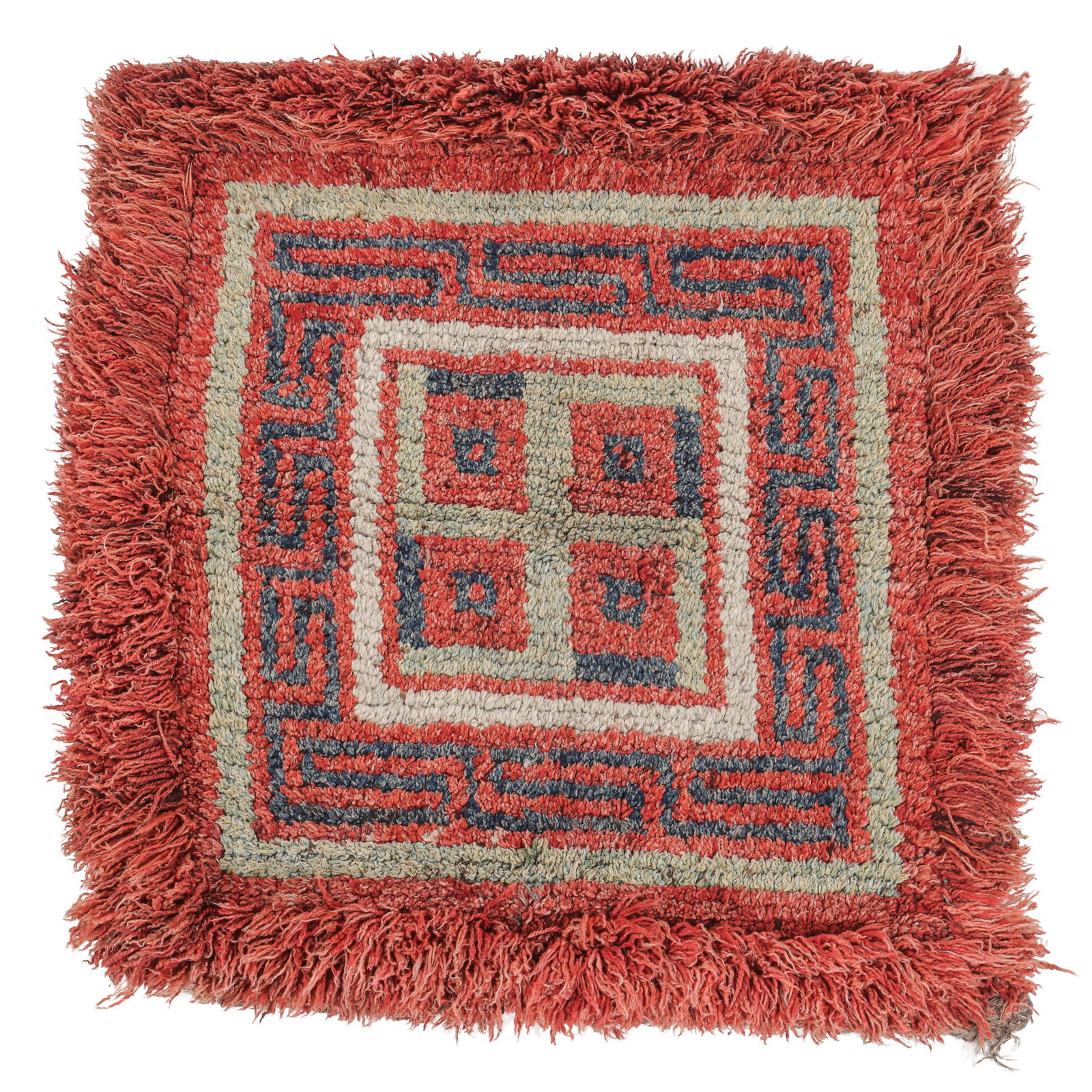 Warp Face Back Monastic Swastika Rug, Tibet, 19th C., 3'0'' x 3'0'' (: Warp Face Back Monastic Swastika Rug, Tibet, 19th C., 3'0'' x 3'0'' (91 x 91 cm). Weight: 7 lbs. Wool.