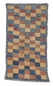 Warp Face Back Checkerboard Rug, Tibet, Late 19th C., 2'6'' x 4'7''