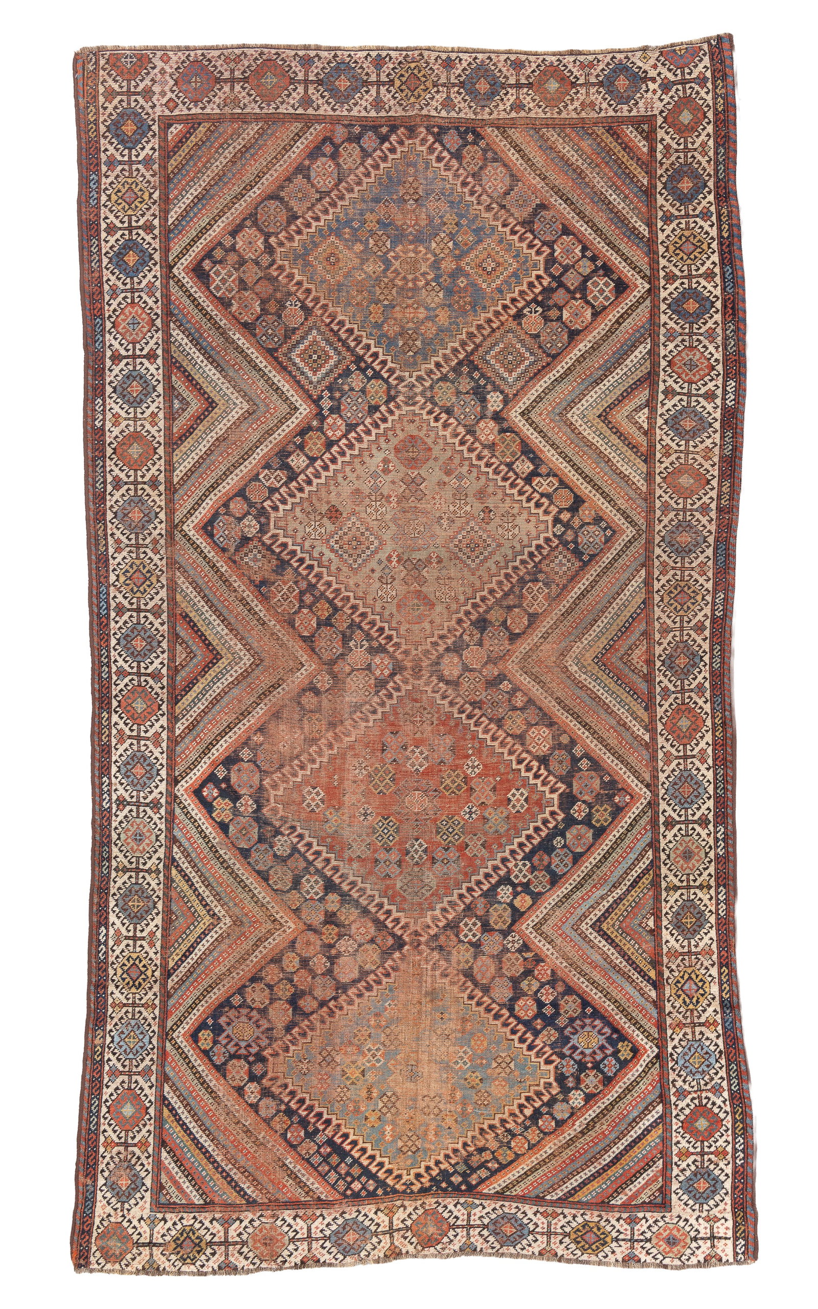 Shabby Chic Khamseh Main Rug, Persia, Ca. 1875, 4'10'' x 9'0'': Shabby Chic Khamseh Main Rug, Persia, Ca. 1875, 4'10'' x 9'0'' (147 x 274 cm). Weight: 11 lbs. Material: wool pile, wool warp, wool weft.