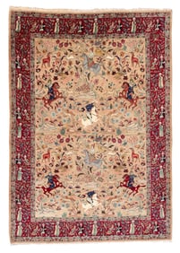 Fine Tabriz Hunting Rug, Persia, Ca. 1940, 6'0'' x 8'4''
