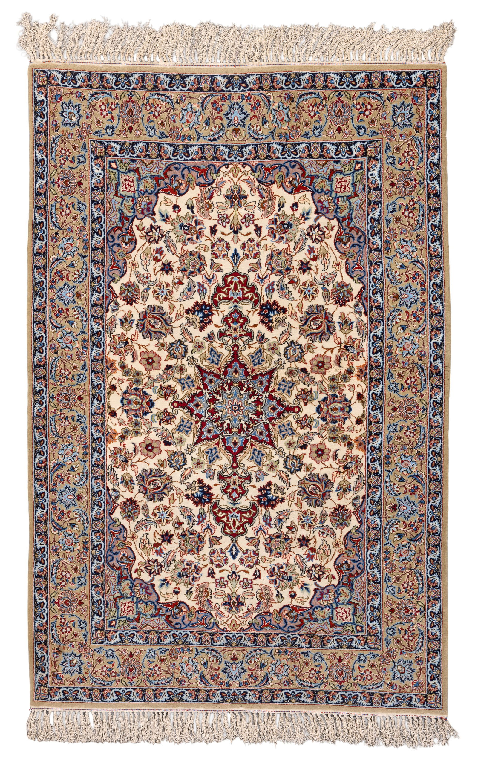 Isfahan Rug, Persia, Mid 20th C., 3'6'' x 5'5'': Isfahan Rug, Persia, Mid 20th C., 3'6'' x 5'5'' (107 x 165 cm). Weight: 9 lbs. Material: wool pile with silk highlights and foundation.