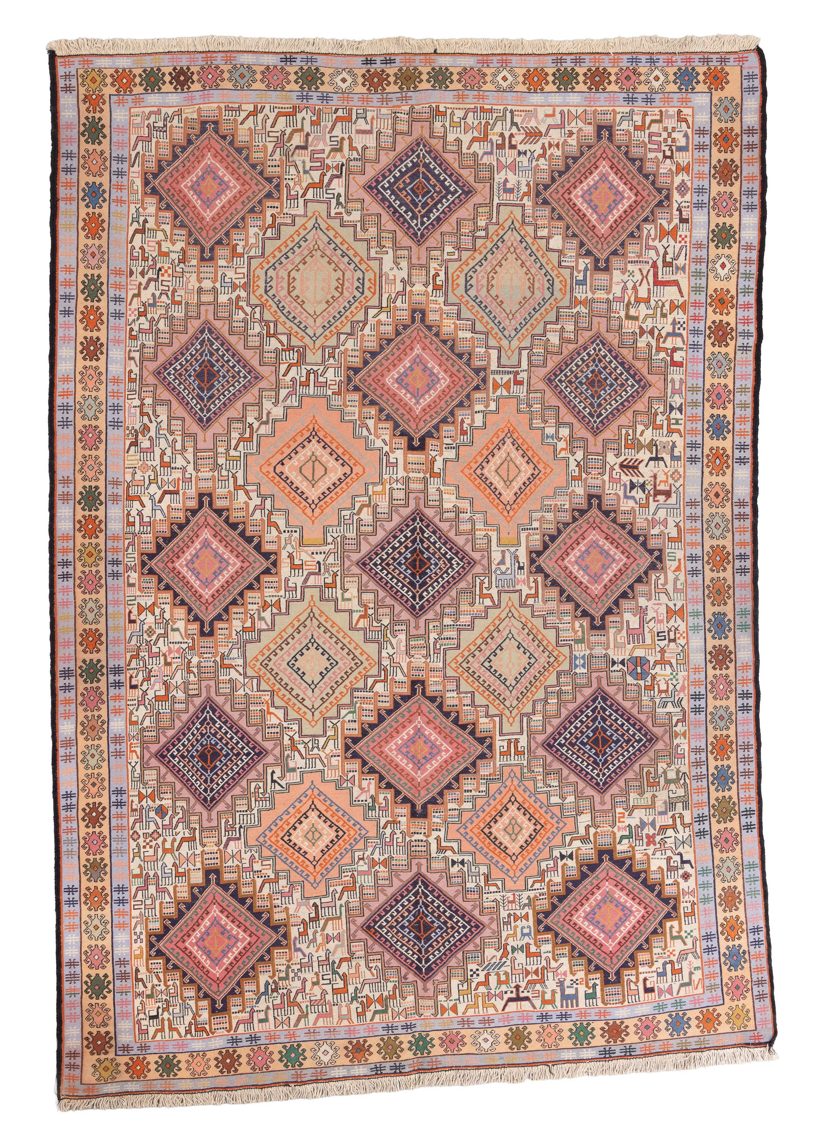Wool and Silk Sumak Rug, Persia, Late 20th C., 6'9'' x 9'7': Wool and Silk Sumak Rug, Persia, Late 20th C., 6'9'' x 9'7'' (206 x 292 cm). Weight: 19 lbs. Material: wool and silk.
