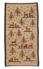 Folk Kilim (Deer), Poland, Mid 20th C., 2'7'' x 4'9''