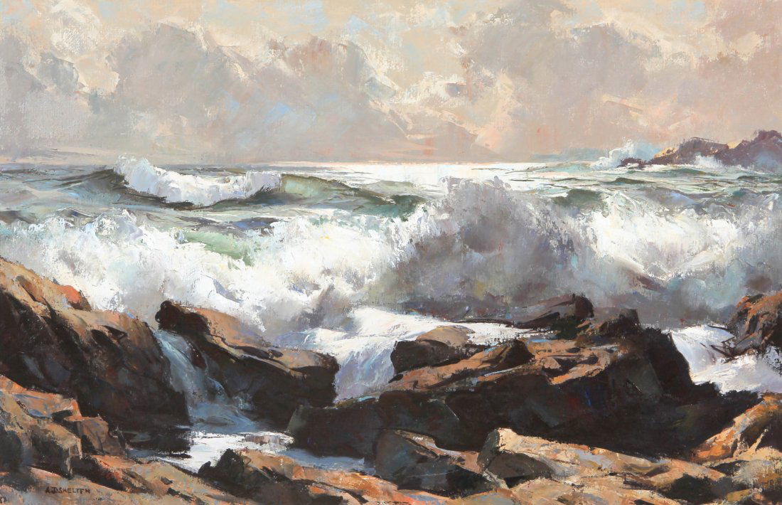 AJ Shelton, Late Afternoon, Oil Painting: Alphonse Joseph Shelton (American, Active in Maine, 1905-1976), Late Afternoon. Medium: Oil on canvas. Size: 31" x 43" (78 x 109 cm). Provenance: GlaxoSmithKline LLC.