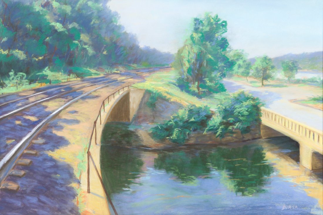 Ken Dirsa, The Railroad Bridge, Pastel: Ken Dirsa, The Railroad Bridge, 1983. Medium: Pastel on four-ply rag board. Size: 40" x 27" (101 x 68 cm). Provenance: GlaxoSmithKline LLC.