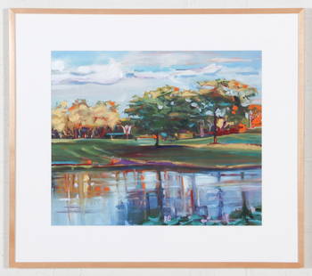 Susan Grossman Hand Painted Giclee: Susan Grossman (American, 20th c.), Lakeside I, 2002. Medium: Hand painting over giclee. Size: 29" x 33". Provenance: GlaxoSmithKline LLC.