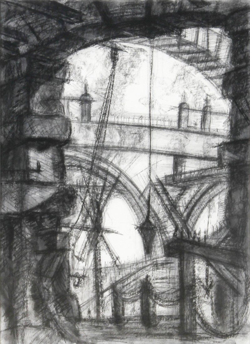 Linda Sassano Higgins, Piranesi, Charcoal: Linda Sassano Higgins ( American, 20th c.), Piranesi, 2000. Medium: Charcoal on paper. Size: 37" x 29" (93 x 73 cm). Provenance: GlaxoSmithKline LLC.