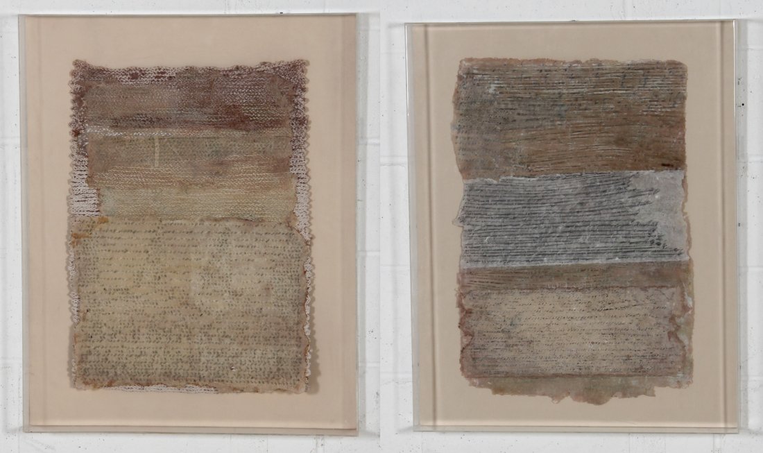 Cheryl Ward, Two Works of Art: Cheryl Ward (American, 20th c.). Two Works. 1) Jubail II, 1982. Medium: Mixed media textile. 2) Jubail II, 1982. Medium: Mixed media textile. Size: 30" x 24" each. Provenance: GlaxoSmithKline LLC.