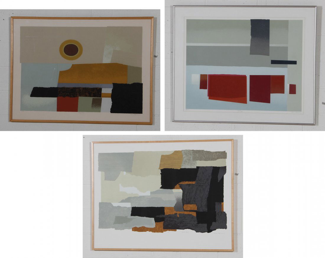 Arnold Hoffman Jr., 3 Screen Prints: Arnold Hoffman Jr. (American 20th c.). Three Screen Prints. 1) Another Place, 1977. Medium: Serigraph print. Size: 36" x 48" (91 x 121 cm). 2) New Horizon, 1981. Medium: Serigraph print. Size: 36.25"