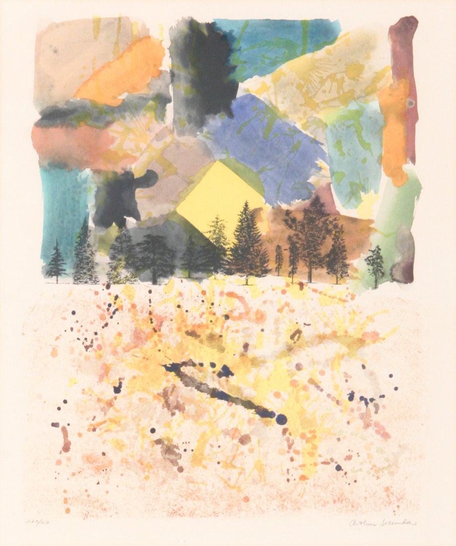Arthur Secunda, Geneva Landscape, Serigraph: Arthur Secunda, (American, b. 1927), Geneva Landscape. Medium: Serigraph. Size: 37" x 32.5". Provenance: GlaxoSmithKline LLC.