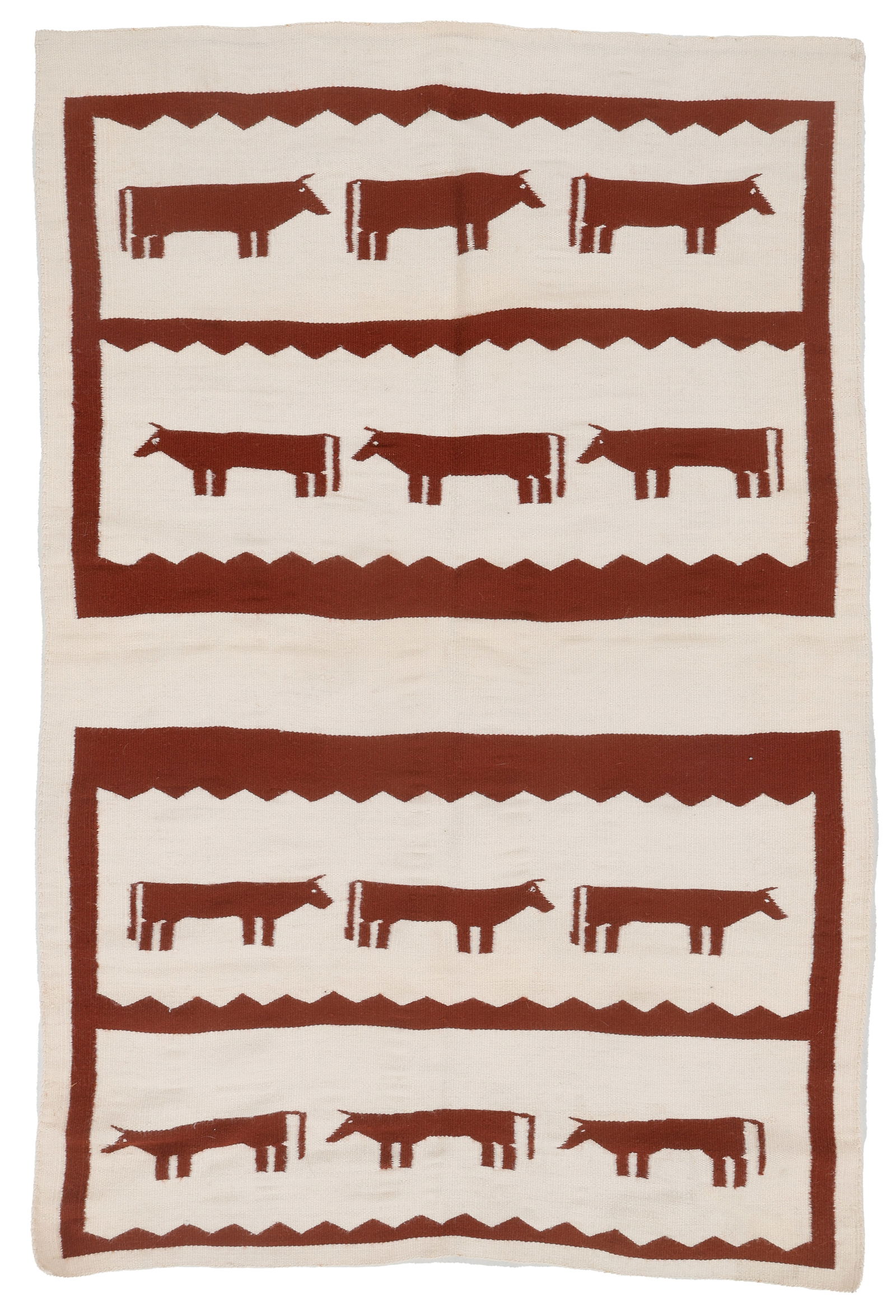 Navajo Pictorial Cattle Rug, 1960s, 3'8'' x 5'7'': Navajo Pictorial Cattle Rug, 1960s. Wool with cotton warp. 3'8'' x 5'7'' (112 x 170 cm)