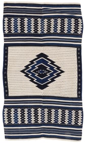 Blue and White Oaxacan Style Saltillo Sarape, ca. 1850, 4'3'' x 7'5''