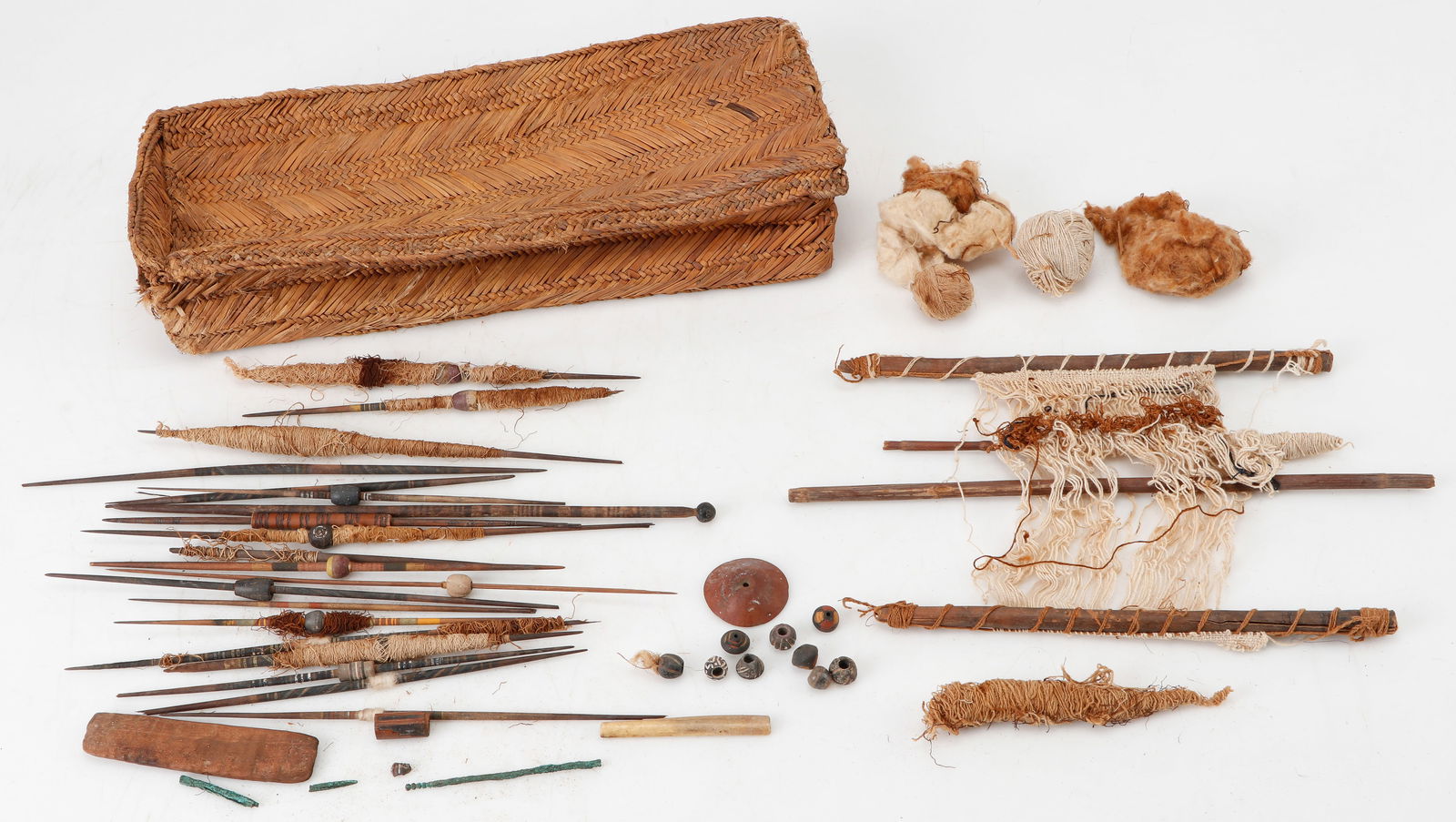 Chancay Culture Weaving Basket with Implements, Central Coast, Peru, c. 1200-1550 CE. (1 of 6)