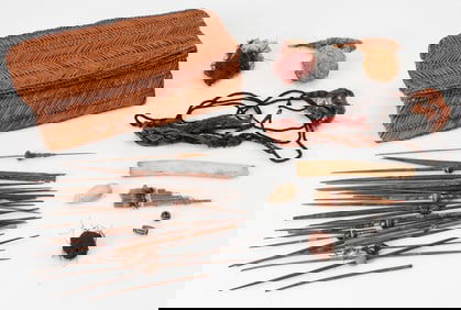 Chancay Culture Weaving Basket with Implements, Central Coast, Peru, c. 1200-1550 CE