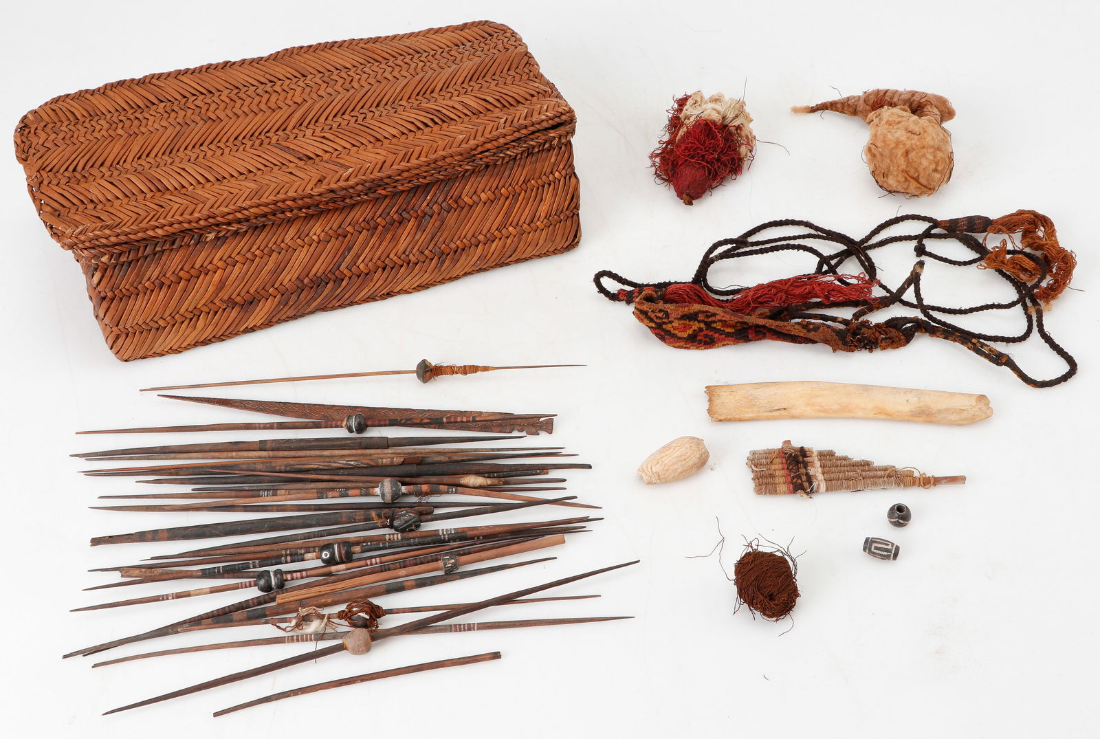Chancay Culture Weaving Basket with Implements, Central Coast, Peru, c. 1200-1550 CE (1 of 7)