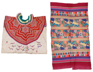 Two Embroidered Huipils, San Mateo Ixtatlan and San Antonio Aguas Calientes, Guatemala, 1960s/70s.