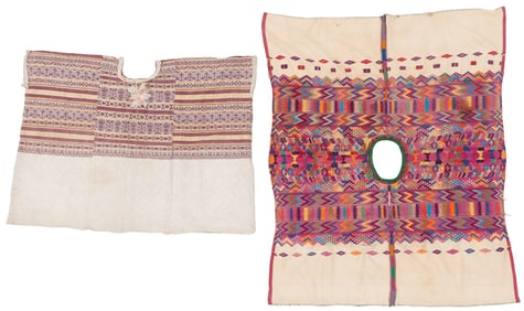 Two Embroidered Huipils, San Pedro Sacatepequez, San Marcos, Guatemala, Mid 20th C.