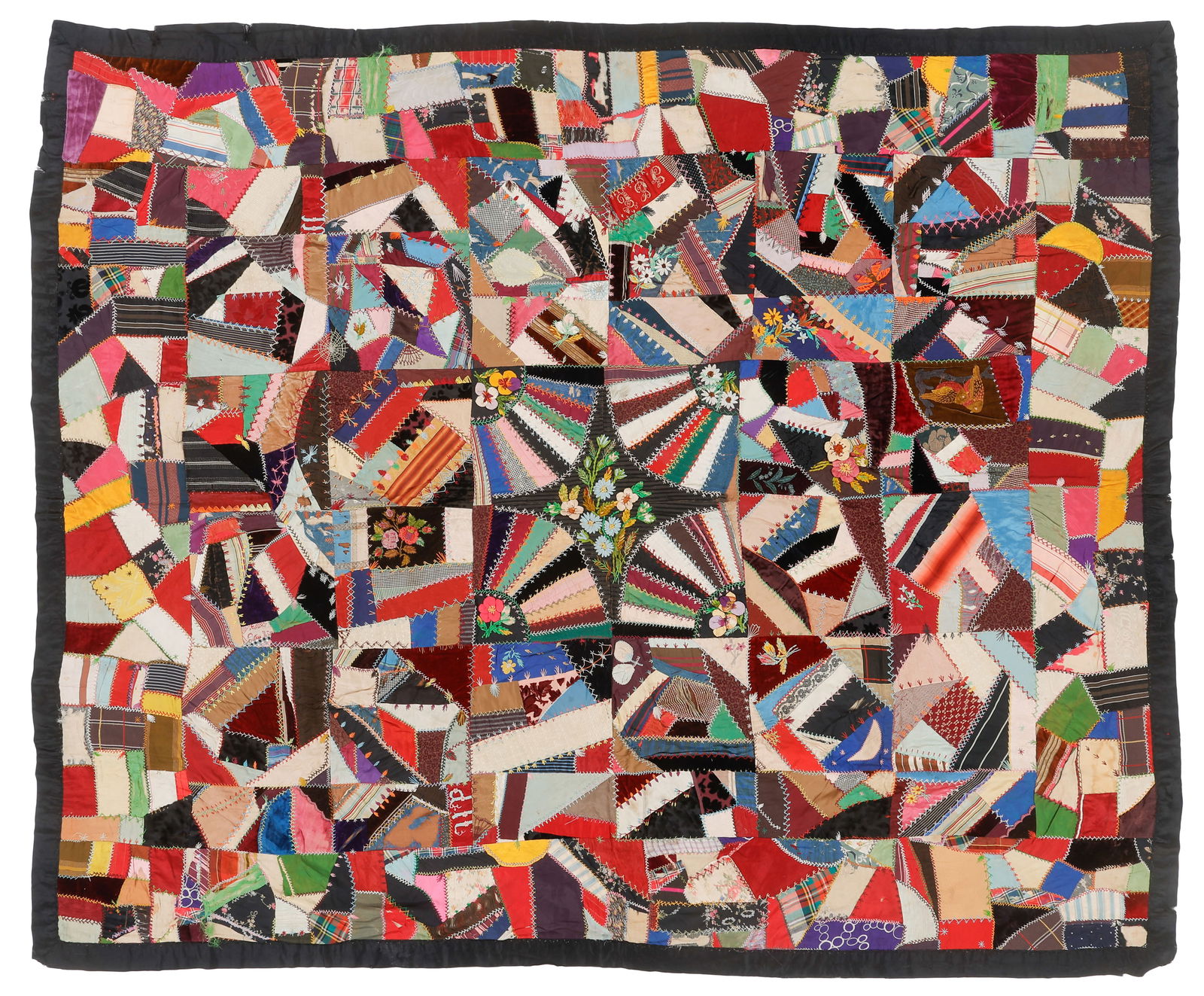Embroidered and Pieced Crazy Quilt, Late 19th C. (1 of 4)